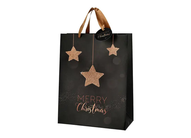 Große Weihnachtsgeschenktüte, Schwarz mit Stern, 32 cm Höhe TK Gruppe® Grosshandel 