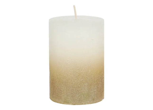 Große weiße-goldene Stumpenkerze mit Glitzer, ca. 10cm hoch - Festliche Dekoration für besondere Anlässe TK Gruppe® Grosshandel 