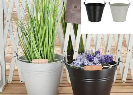 Großer Basic-Eimer mit Holzgriff, 2er-Set, ca. 26cm Durchmesser – Robuster Metalleimer TK Gruppe® Grosshandel 