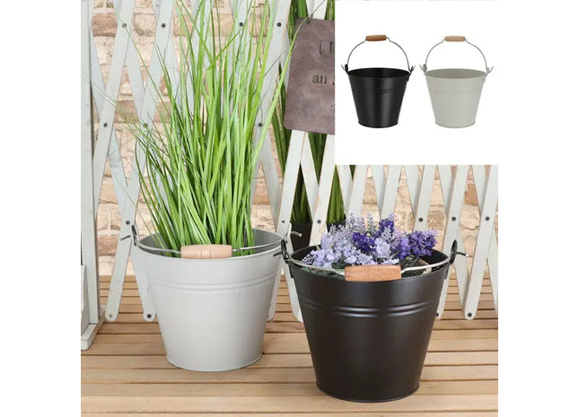 Großer Basic-Eimer mit Holzgriff, 2er-Set, ca. 26cm Durchmesser – Robuster Metalleimer TK Gruppe® Grosshandel 