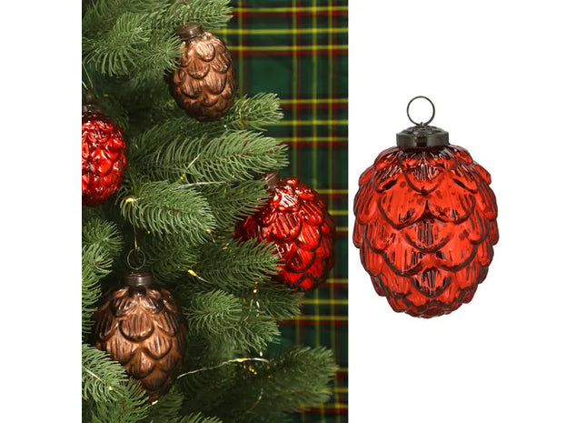Großer Christbaumhänger Zapfen, Rot, 8x10 cm – Weihnachtsschmuck TK Gruppe® Grosshandel 