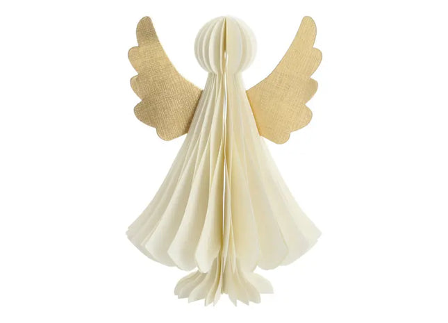 Großer Creme-Farbener Honeycomb Engel - 25cm Hoch, Deko-Anhänger TK Gruppe® Grosshandel 