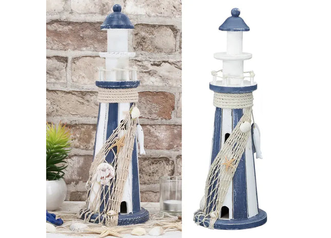 Großer Deko-Leuchtturm mit Fischmotiven, 12x37x12 cm – Maritimer Schick TK Gruppe® Grosshandel 