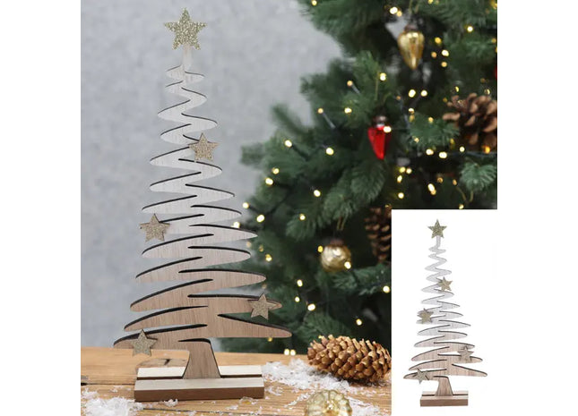 Großer Dekorativer Holz-Spiralbaum, 30cm Hoch - Modernes Design TK Gruppe® Grosshandel 