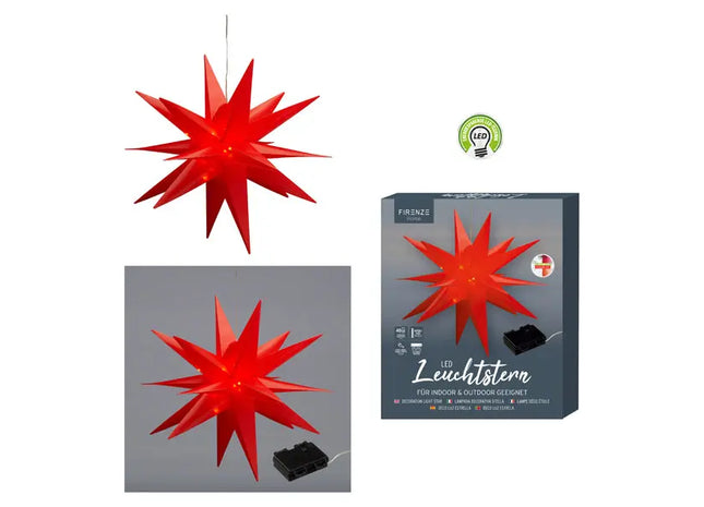 Großer Faltbarer LED Stern, Rot, Outdoor, Ø 60cm – Festliche Außendekoration TK Gruppe® Grosshandel 