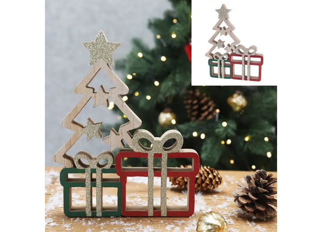 Großer Festlicher Holz-Weihnachtsbaum mit Präsentboxen, ca. 17x21cm TK Gruppe® Grosshandel 