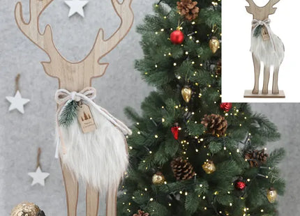 Großer Holzhirsch mit Fellbesatz, 58cm Hoch - Naturgetreue Dekofigur TK Gruppe® Grosshandel 