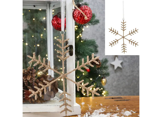 Großer Jute-Hänger in Schneeflockenform, 20 cm Durchmesser – Ideal für Weihnachtsdeko TK Gruppe® Grosshandel 