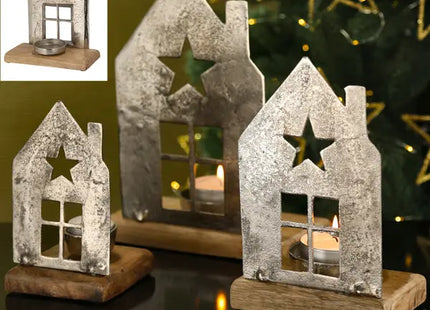 Großer Kerzenhalter Hausform in Silber - Dekorative Laterne, ca. 27cm Höhe TK Gruppe® Grosshandel 