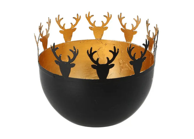 Großer Kerzenhalter Hirschkopf in Schwarzgold, Durchmesser ca. 18cm - Edle Dekoration TK Gruppe® Grosshandel 