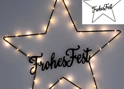 Großer LED Stern Frohes Fest zum Aufhängen, Durchmesser 40 cm TK Gruppe® Grosshandel 