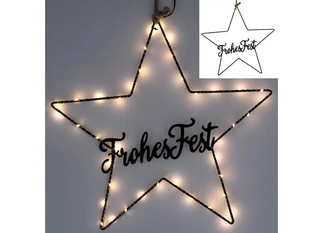 Großer LED Stern Frohes Fest zum Aufhängen, Durchmesser 40 cm TK Gruppe® Grosshandel 