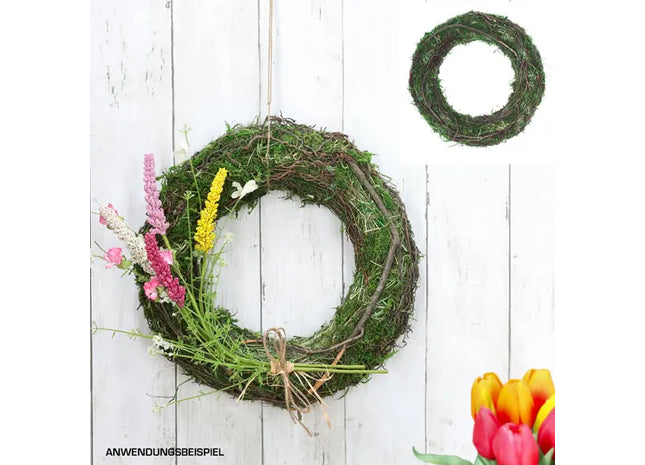 Großer Mooskranz in Grün-Braun, Durchmesser 35 cm - Natürliche Türdeko TK Gruppe® Grosshandel 