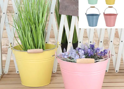 Großer Pastell-Eimer mit Holzgriff, 4er-Set, ca. 26cm Durchmesser – Dekorativer Metalleimer TK Gruppe® Grosshandel 