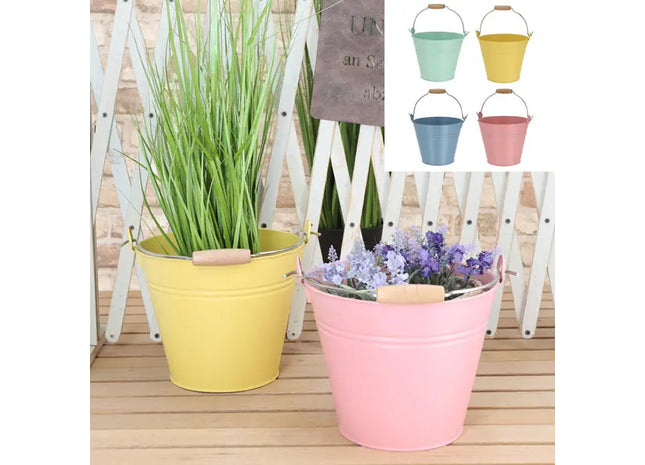 Großer Pastell-Eimer mit Holzgriff, 4er-Set, ca. 26cm Durchmesser – Dekorativer Metalleimer TK Gruppe® Grosshandel 