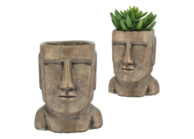 Großer Pflanztopf Moai-Kopf in Gold, Dekorativ, 21 cm Höhe TK Gruppe® Grosshandel 