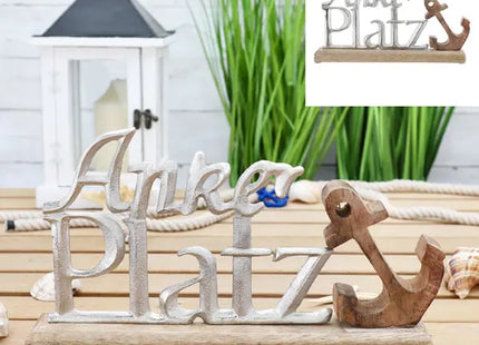 Großer Schriftzug 'Ankerplatz' auf Standfuß, Silber, Breite ca. 31 cm – Elegante Nautikdeko TK Gruppe® Grosshandel 