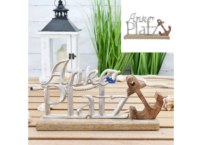Großer Schriftzug 'Ankerplatz' auf Standfuß, Silber, Breite ca. 31 cm – Elegante Nautikdeko TK Gruppe® Grosshandel 