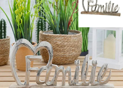 Großer Schriftzug 'Familie' auf Sockel, Silberfarben - Dekoratives Element, 42cm Länge TK Gruppe® Grosshandel 