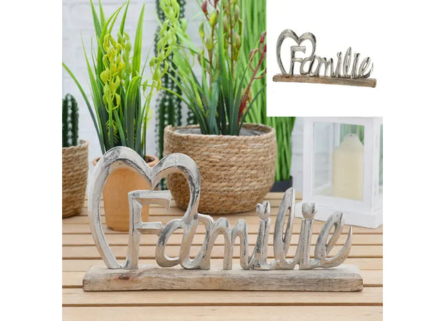 Großer Schriftzug 'Familie' auf Sockel, Silberfarben - Dekoratives Element, 42cm Länge TK Gruppe® Grosshandel 