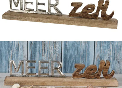 Großer Schriftzug 'Meerzeit' auf Standfuß, Silber, Breite ca. 40 cm – Modernes Küstendekor TK Gruppe® Grosshandel 