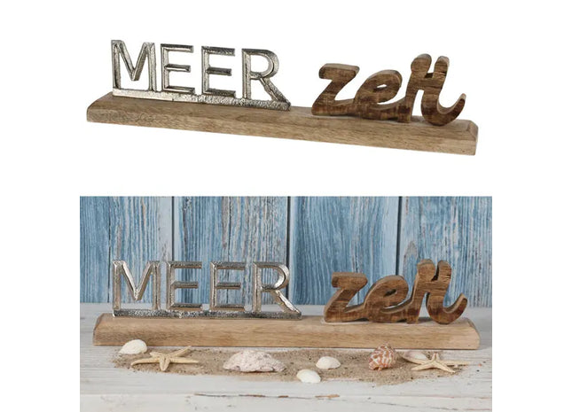 Großer Schriftzug 'Meerzeit' auf Standfuß, Silber, Breite ca. 40 cm – Modernes Küstendekor TK Gruppe® Grosshandel 