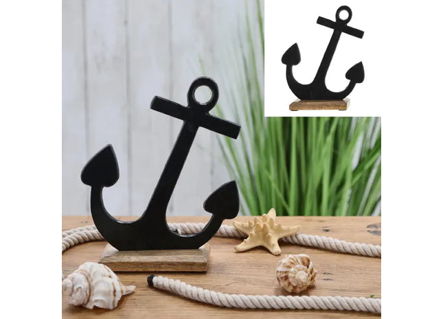 Großer Schwarzer Anker auf Ständer, Modernes Nautik-Deko, 23 cm Hoch TK Gruppe® Grosshandel 