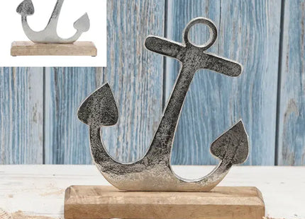 Großer Silberner Anker auf Fuß, 'Meerzeit'-Thema, Höhe ca. 30 cm – Maritime Deko TK Gruppe® Grosshandel 