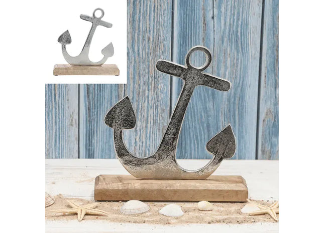 Großer Silberner Anker auf Fuß, 'Meerzeit'-Thema, Höhe ca. 30 cm – Maritime Deko TK Gruppe® Grosshandel 