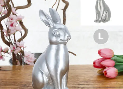 Großer Silberner Hase, Polyresin, 22cm Höhe, Elegante Hasenfigur TK Gruppe® Grosshandel 