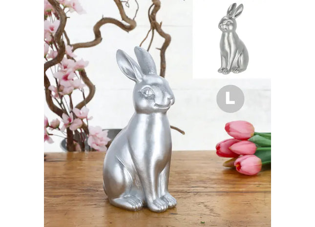 Großer Silberner Hase, Polyresin, 22cm Höhe, Elegante Hasenfigur TK Gruppe® Grosshandel 