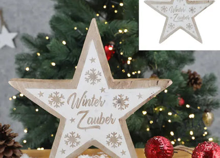 Großer Weißer Dekostern aus Mangoholz zum Stellen, Durchmesser 25 cm – Winterzauber TK Gruppe® Grosshandel 