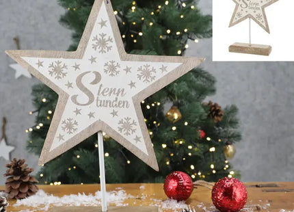 Großer Weißer Stern auf Ständer aus Mangoholz, Höhe ca. 30 cm – Edle Deko TK Gruppe® Grosshandel 