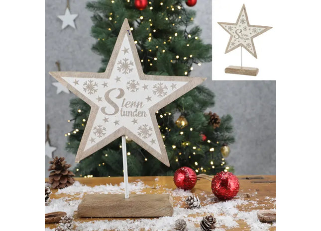 Großer Weißer Stern auf Ständer aus Mangoholz, Höhe ca. 30 cm – Edle Deko TK Gruppe® Grosshandel 