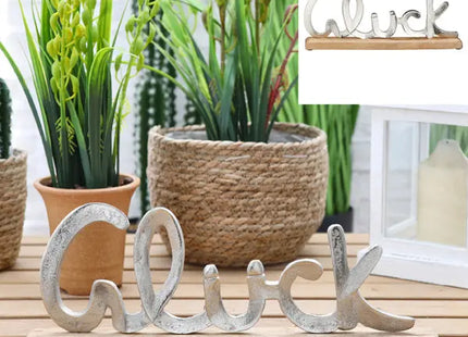 Großer 'Glück' Schriftzug auf Standfuß – Positives Dekoelement, 13cm Höhe TK Gruppe® Grosshandel 