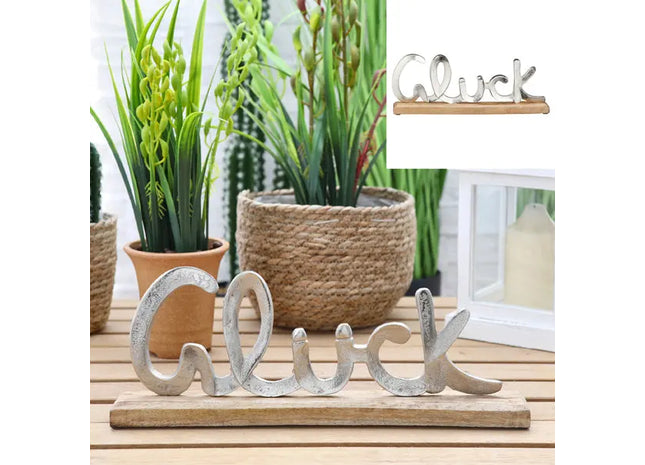 Großer 'Glück' Schriftzug auf Standfuß – Positives Dekoelement, 13cm Höhe TK Gruppe® Grosshandel 