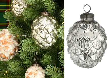 Großer silberner Weihnachtsbaumzapfen-Anhänger, 8x10cm – Festliche Tannenzapfen-Dekoration TK Gruppe® Grosshandel 