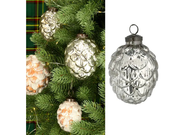 Großer silberner Weihnachtsbaumzapfen-Anhänger, 8x10cm – Festliche Tannenzapfen-Dekoration TK Gruppe® Grosshandel 