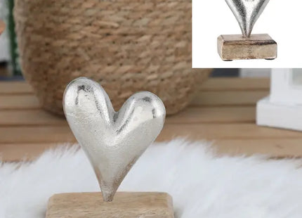 Großes Alu-Herz auf Holzfuß - ca. 13cm, Elegantes Deko-Element TK Gruppe® Grosshandel 