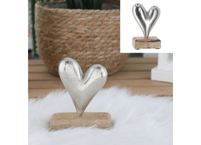 Großes Alu-Herz auf Holzfuß - ca. 13cm, Elegantes Deko-Element TK Gruppe® Grosshandel 