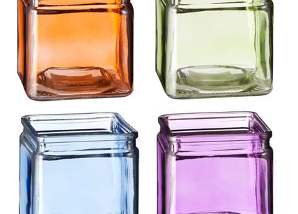 Großes Buntes Eckiges Windlicht, 10cm Höhe, Farbenfrohe Dekorationsleuchte TK Gruppe® Grosshandel 