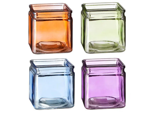 Großes Buntes Eckiges Windlicht, 10cm Höhe, Farbenfrohe Dekorationsleuchte TK Gruppe® Grosshandel 