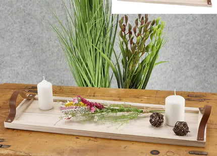 Großes Dekotablett aus Holz mit PU-Ledergriffen, Stilvolle Servierplatte TK Gruppe® Grosshandel 