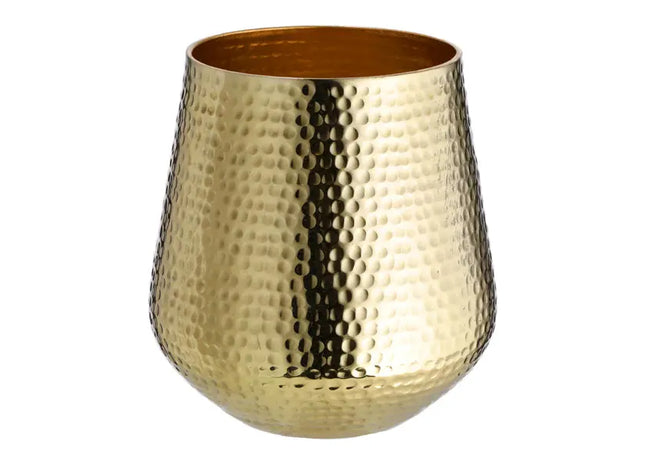 Großes Goldfarbenes Windlicht mit Gehämmerter Oberfläche, ca. 17 cm Höhe TK Gruppe® Grosshandel 