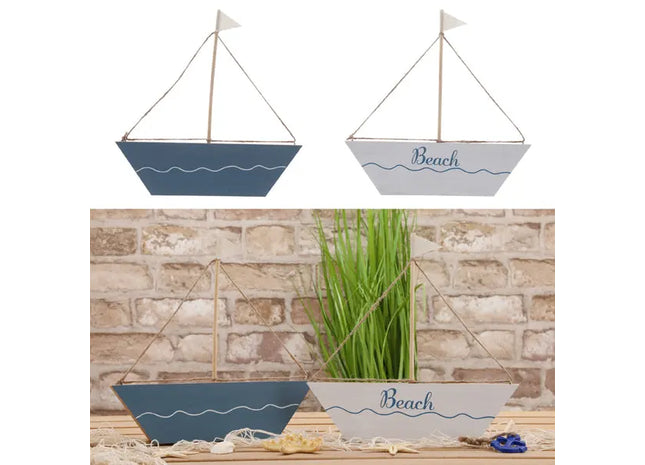 Großes Holz Segelboot Deko, 2er-Set, Maritimes Design, 25 cm TK Gruppe® Grosshandel 