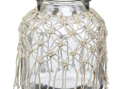 Großes Makramee Windlicht, Ca. 16cm Hoch – Bohemian Chic Beleuchtung TK Gruppe® Grosshandel 