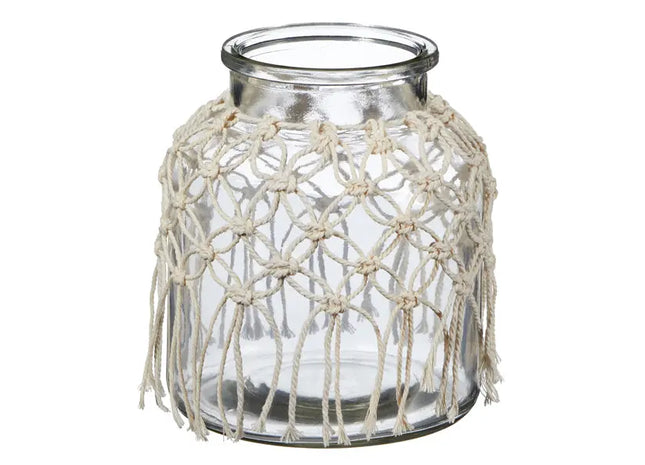 Großes Makramee Windlicht, Ca. 16cm Hoch – Bohemian Chic Beleuchtung TK Gruppe® Grosshandel 