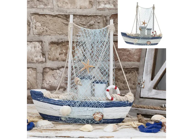 Großes Modell-Fischerboot mit Netz, 20,5x20x6 cm – Ideal für Sammler TK Gruppe® Grosshandel 