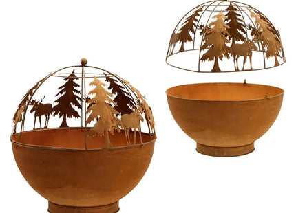 Großes Rostiges Windlicht Kugel mit Winterlandschaft, Durchmesser 50 cm – Stilvolle Deko TK Gruppe® Grosshandel 