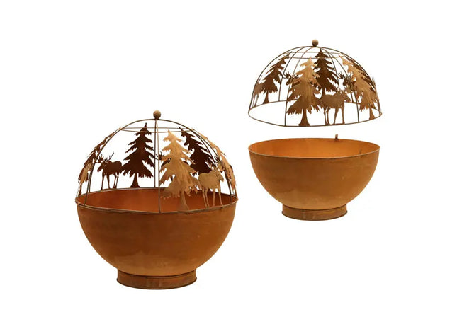 Großes Rostiges Windlicht Kugel mit Winterlandschaft, Durchmesser 50 cm – Stilvolle Deko TK Gruppe® Grosshandel 